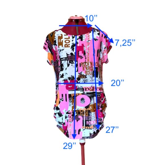LOBO / Pink B&W - Graphic Print Women's Top Tunic short sleeves/ Large - Picture 12 of 12